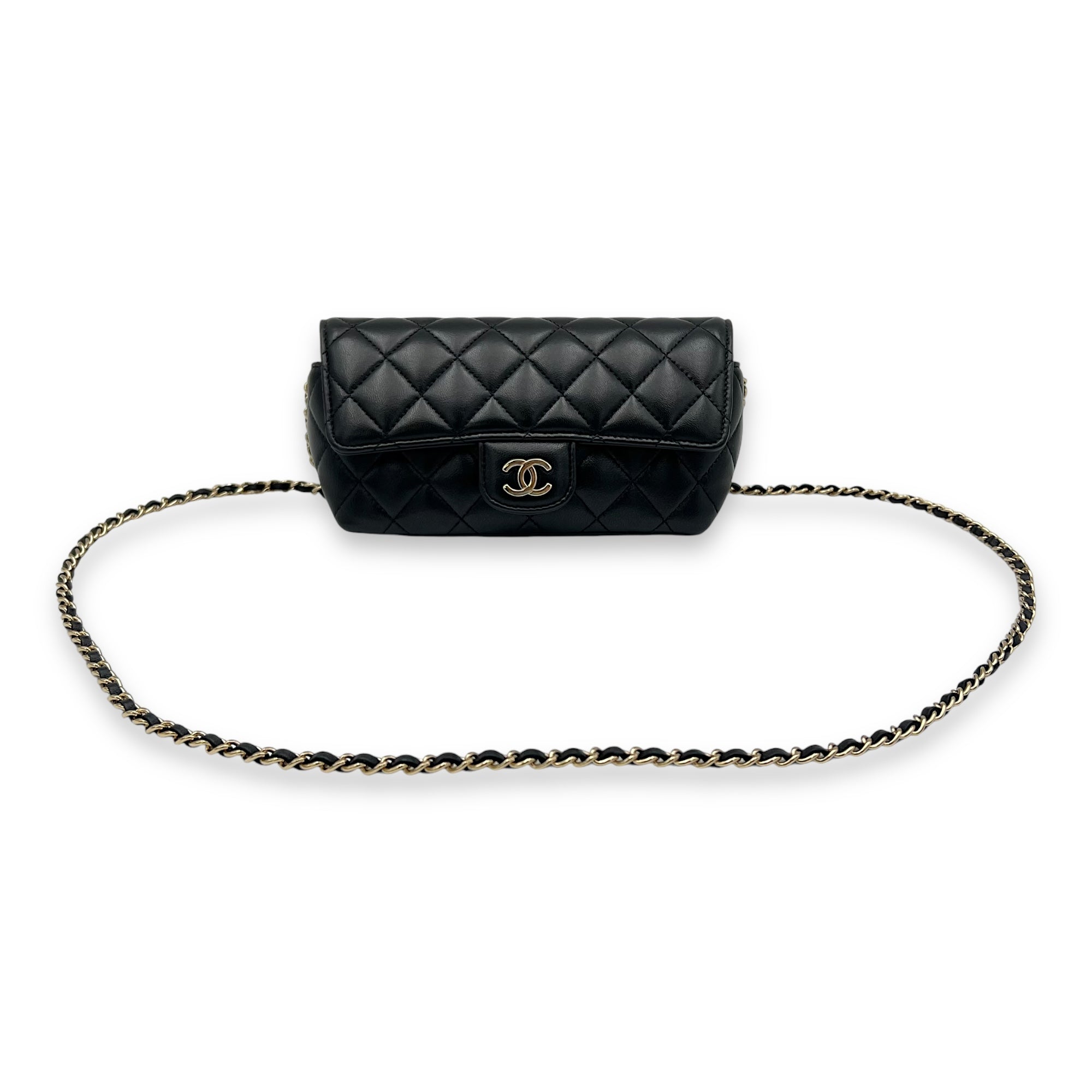 Classic Glasses Flap Case Black Crossbody Bag in Lambskin, Silver hardware