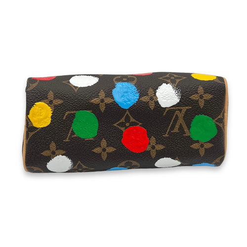 Speedy Bandouliere X Yayoi Kusama Nano Brown Top Handle Bag in Monogram Coated Canvas, Gold hardware