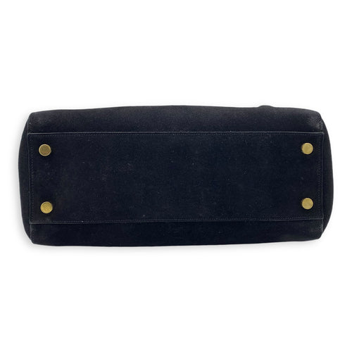 Moujik Top Handle Bag Black in Suede Leather, Gold hardware