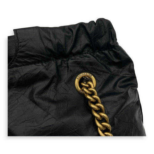 Crush Shoulder Bag Black in Distressed Leather, Gold hardware