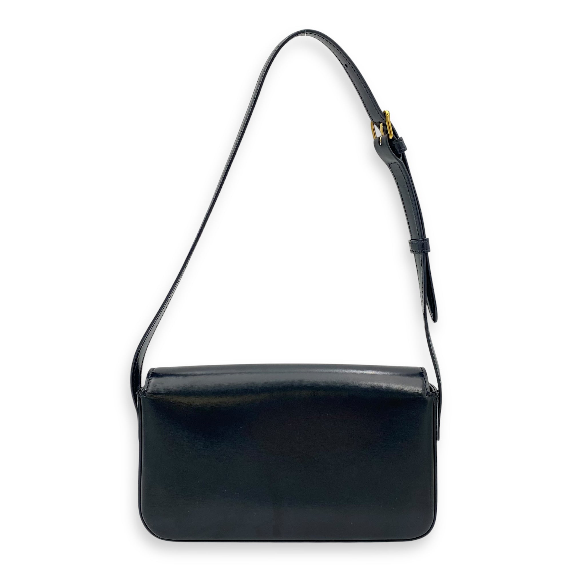 Triomphe Claude Black Shoulder Bag in Calfskin, Gold hardware