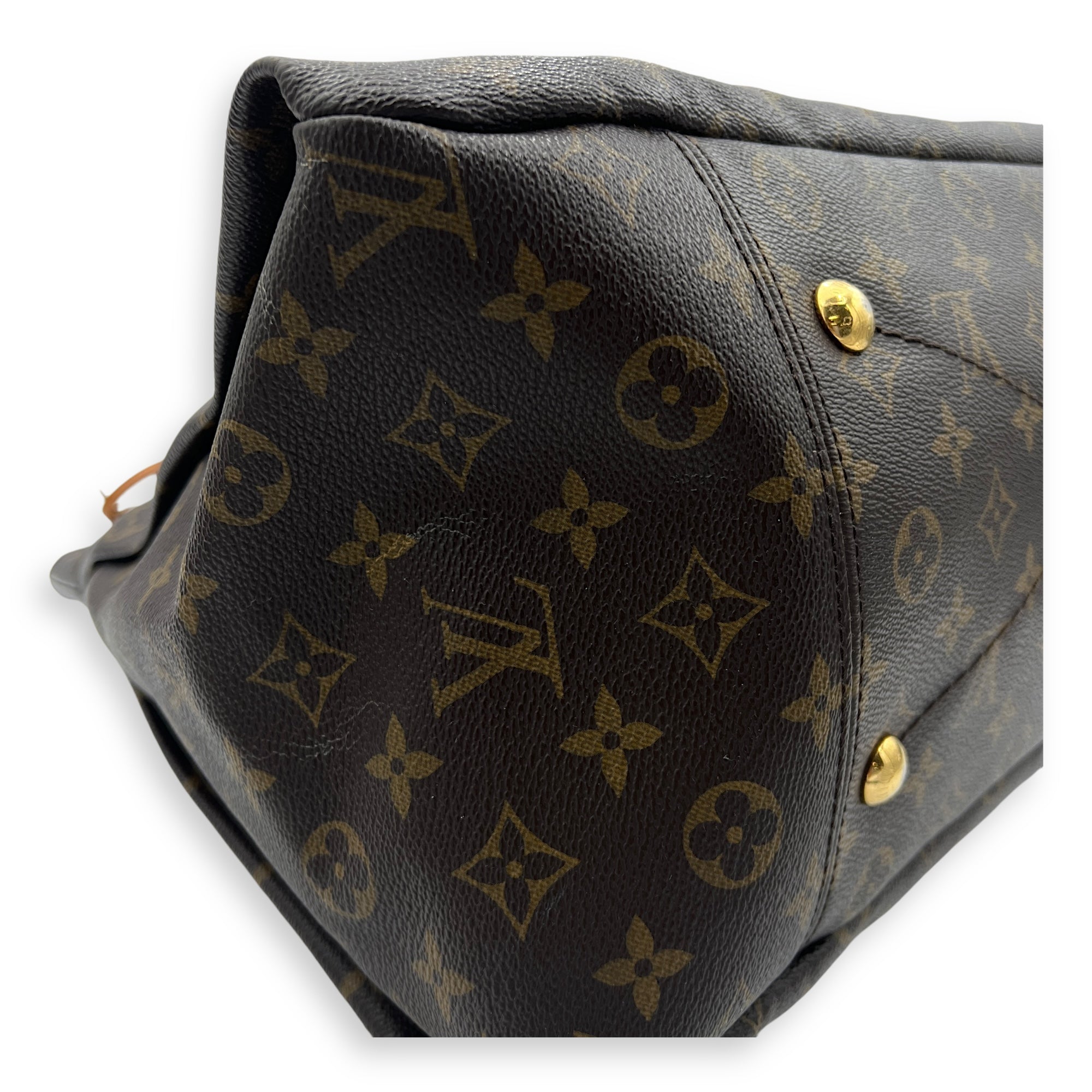 Artsy Top Handle Bag Brown in Monogram Coated Canvas, Gold hardware