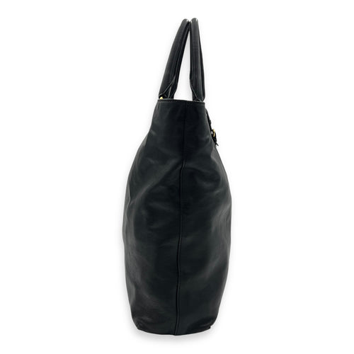 Logo Tote Bag Black in Calfskin, Gold hardware