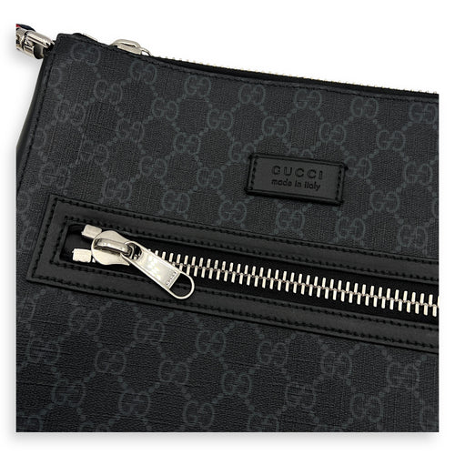 GG Medium Black Messenger in Monogram Coated Canvas, Silver hardware