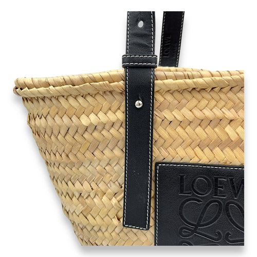 Basket Top Handle Bag Beige in Raffia, Gold hardware