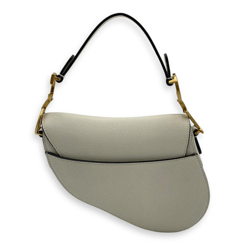 Saddle Mini White Shoulder Bag in Calfskin, Gold hardware