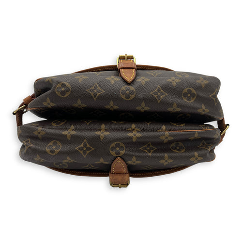 Saumur Crossbody Bag Brown in Monogram Coated Canvas, Gold hardware