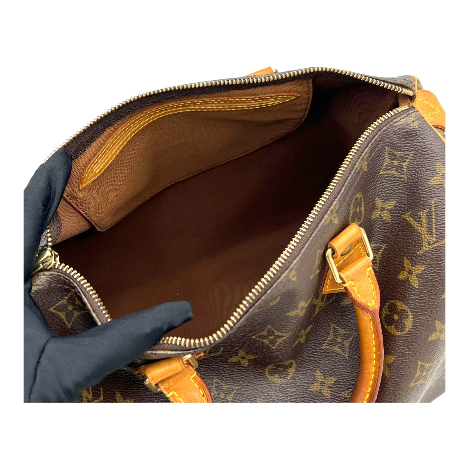 Speedy Top Handle Bag 30 Brown in Monogram Coated Canvas, Gold hardware