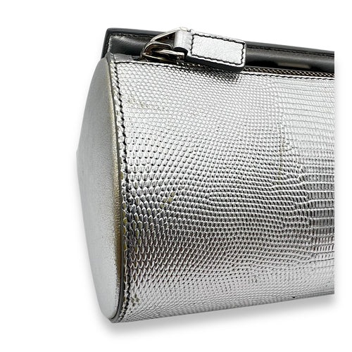 Pandora Box Medium Silver Crossbody Bag in Lizard Embossed Calfskin, Silver hardware