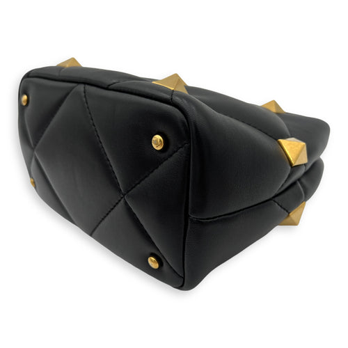 Roman Studs Top Handle Bag Small Black in Calfskin, Gold hardware