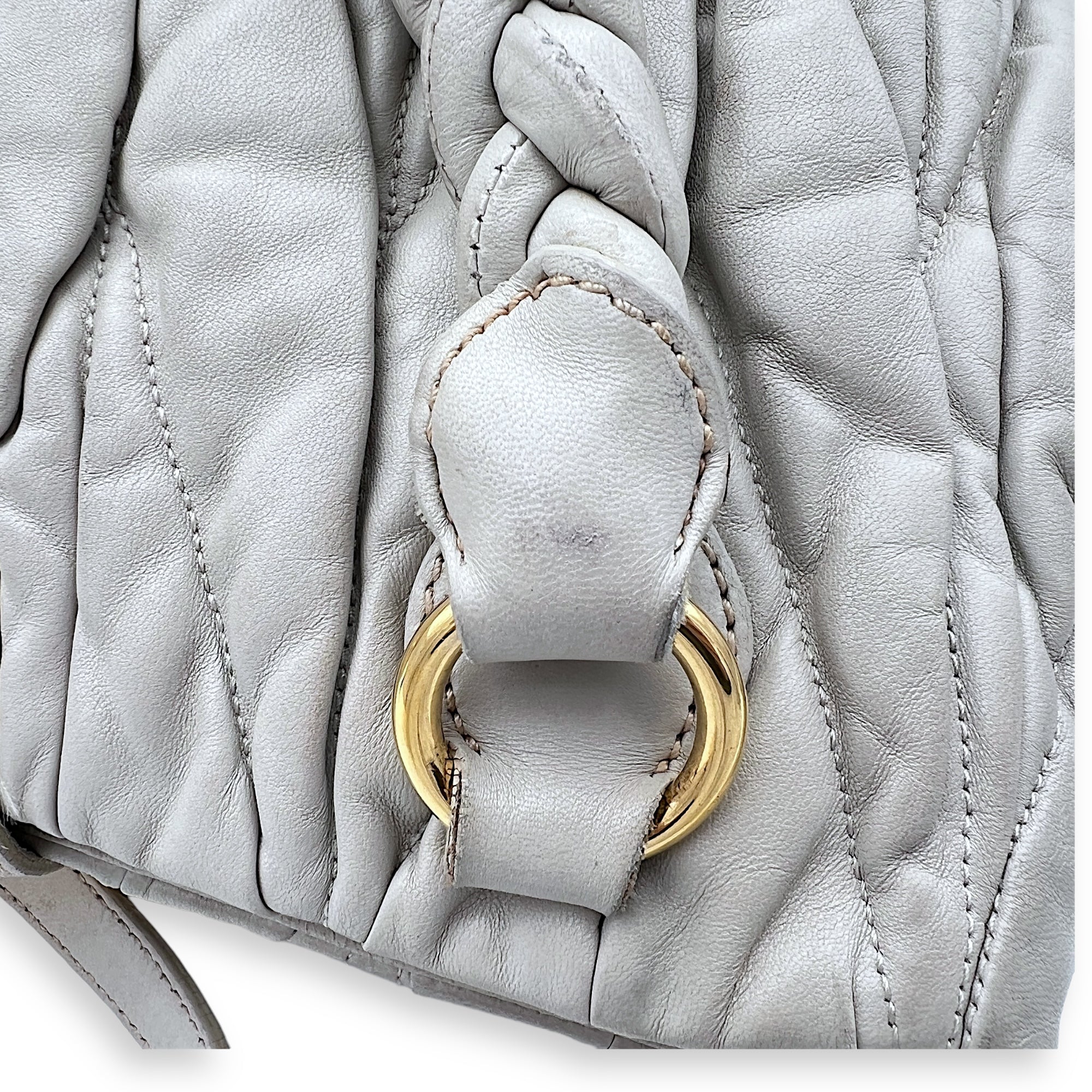 Miu Miu Matelassé Grey Top Handle Bag in Lambskin, Gold hardware_14