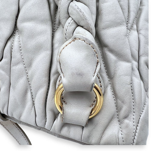 Miu Miu Matelassé Grey Top Handle Bag in Lambskin, Gold hardware_14