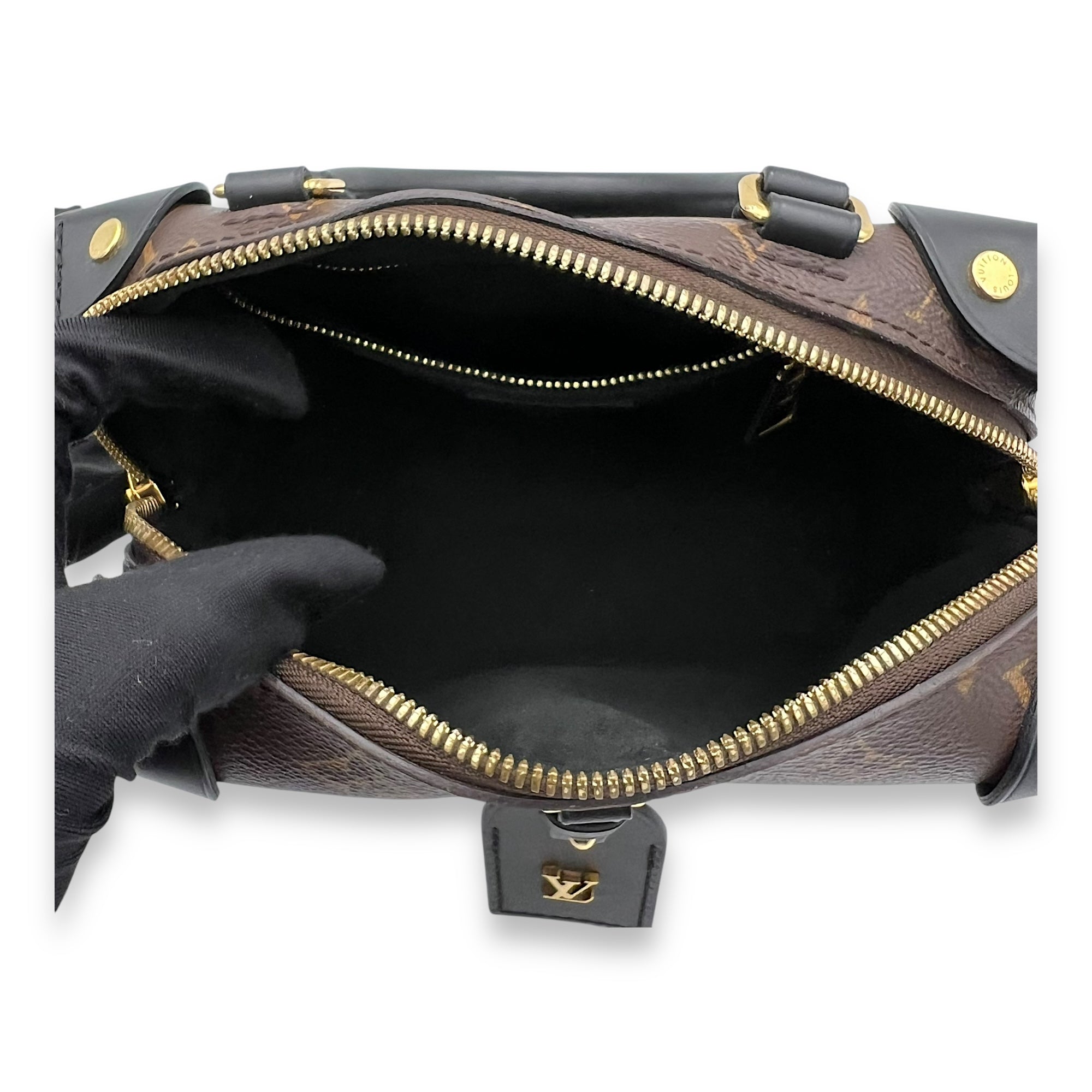 Louis Vuitton Petite Malle Souple Top Handle Bag Brown in Monogram Coated Canvas, Gold hardware_6