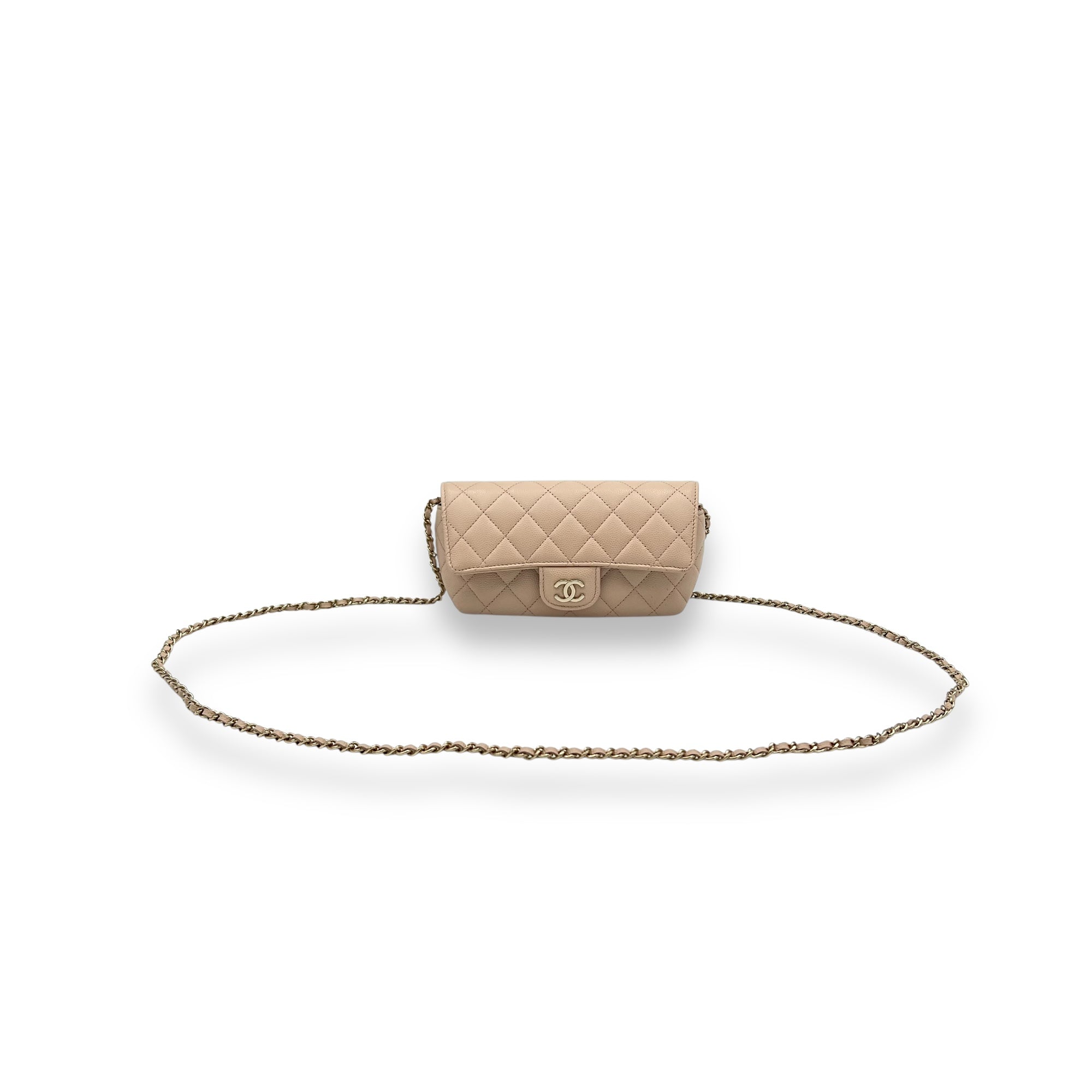 Chanel Sunglasses Case Crossbody Bag Beige in Caviar Leather, Light Gold hardware_7