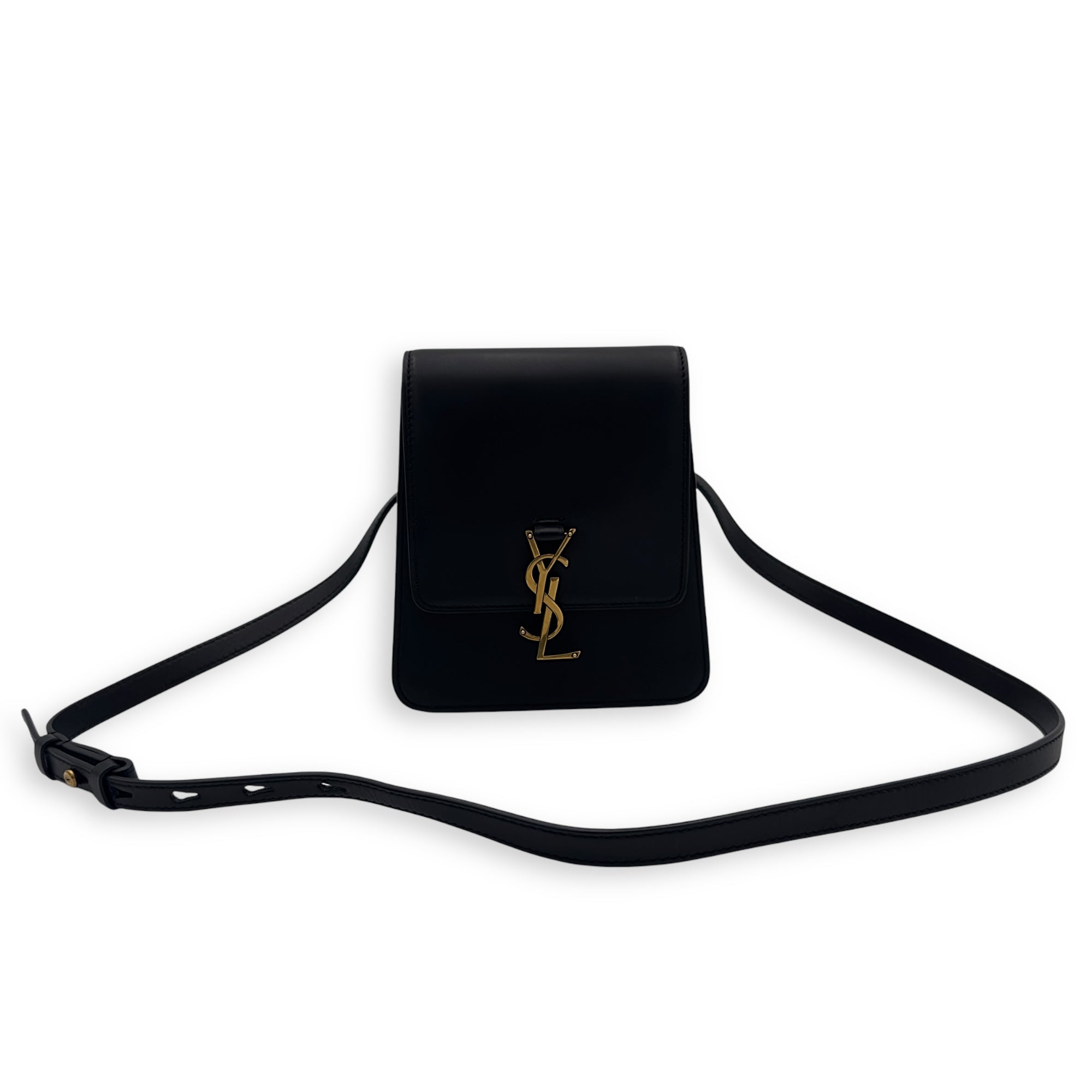 Saint Laurent Kaia Crossbody Bag Black in Calfskin, Gold hardware_14