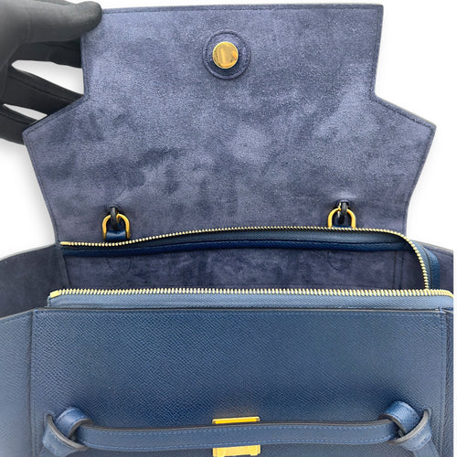 Celine Luggage Mini Blue Top Handle Bag in Caviar Leather, Gold hardware_12