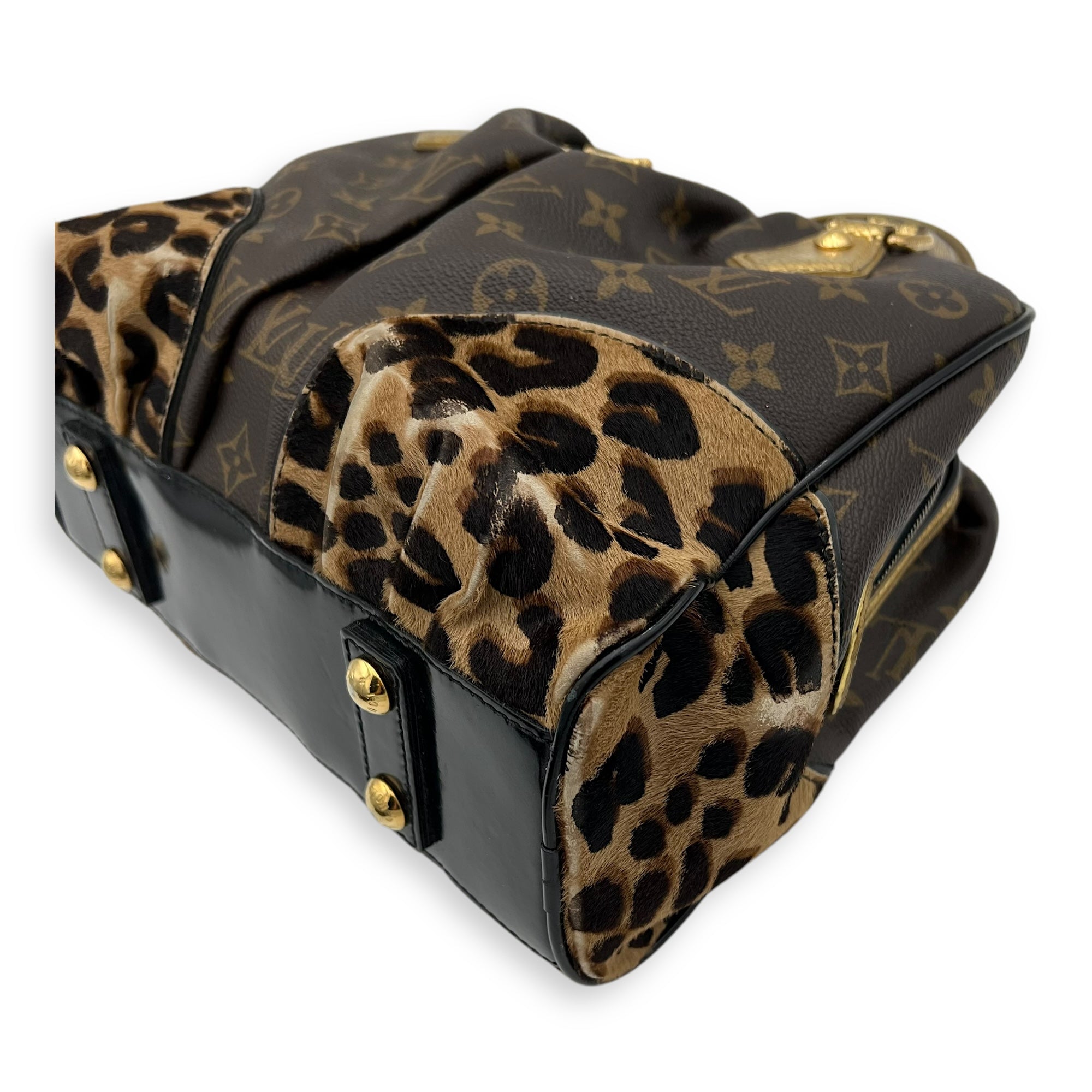 Louis Vuitton Leopard Top Handle Bag MM Gold in Canvas, Gold hardware_11