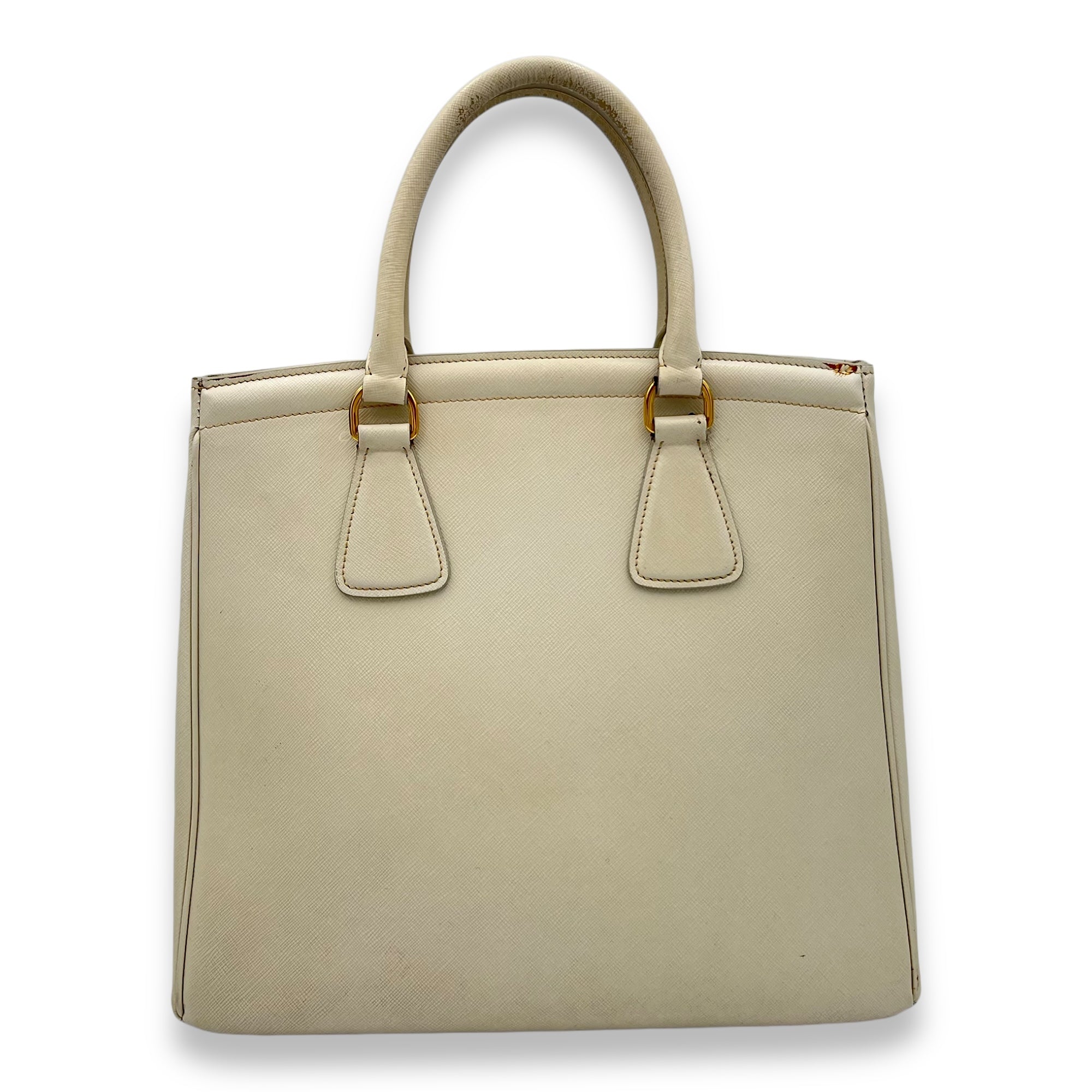 Logo White Top Handle Bag in Saffiano Leather, Gold hardware Logo White Top Handle Bag in Saffiano Leather, Gold hardware