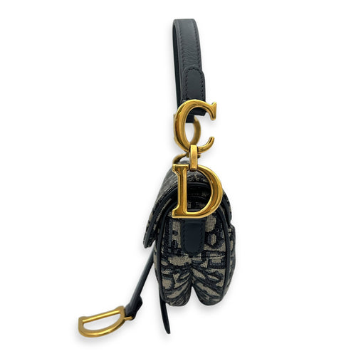 Christian Dior Saddle Mini Blue Top Handle Bag in Jacquard, Gold hardware_4