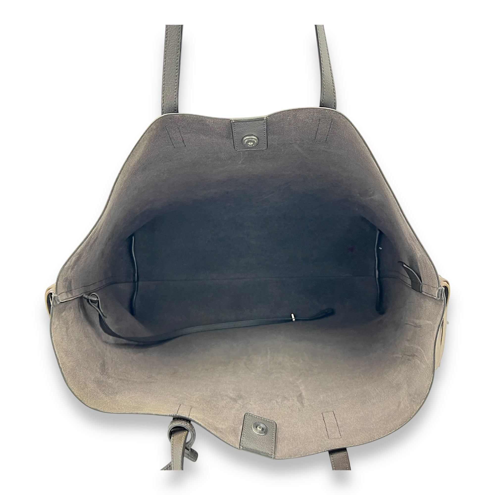 Saint Laurent East West Shopping Fringe Tote Bag Grey in Calfskin, Silver hardware_6