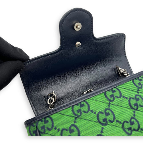 Gucci GG Marmont Super Mini Green Crossbody Bag in Canvas, Silver hardware_12