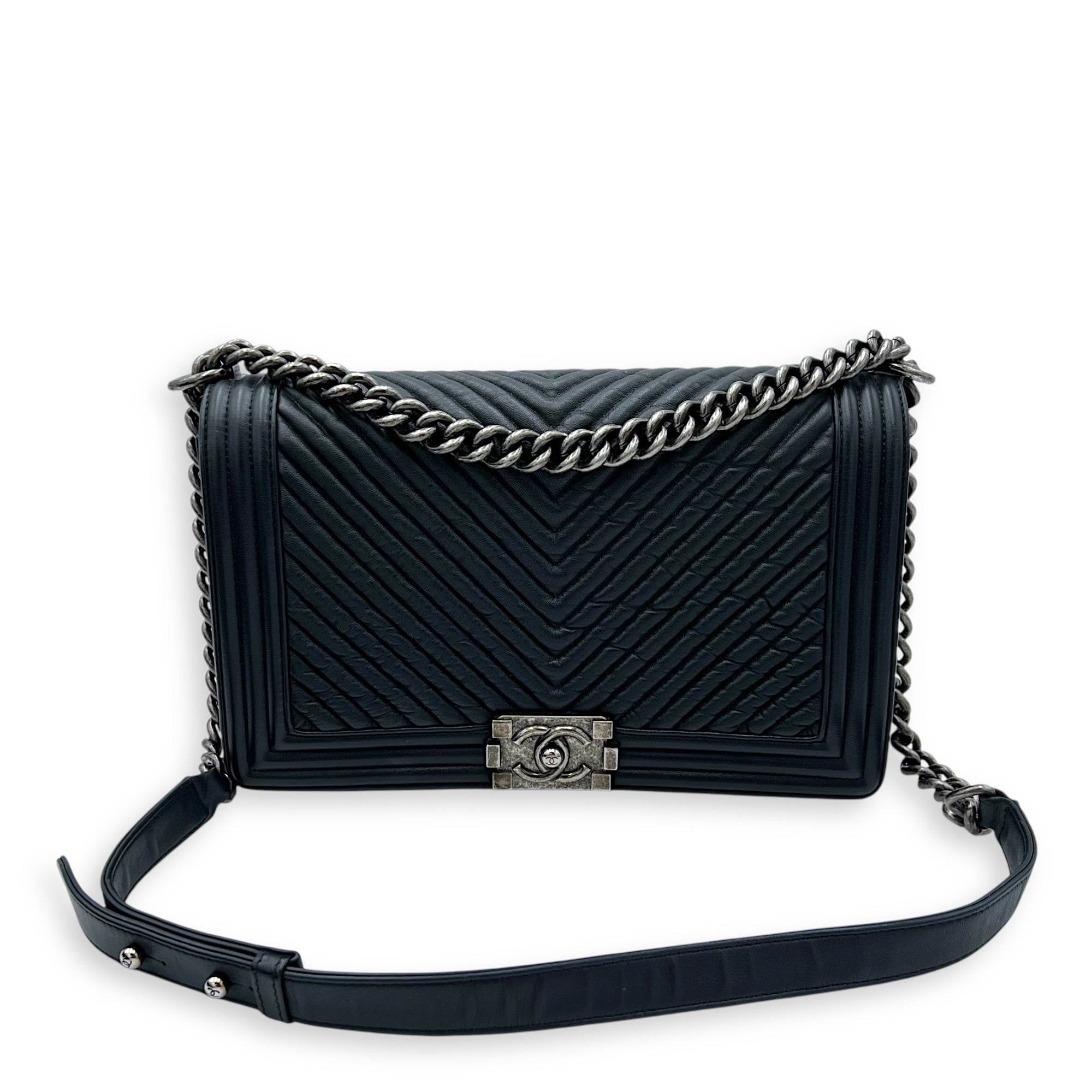 Boy Shoulder Bag Black in Lambskin, Gold hardware