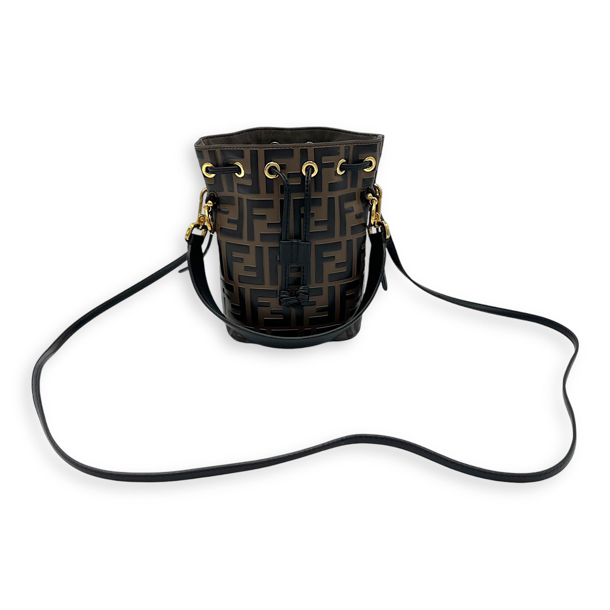 Fendi Mon Tresor Bucket Bag Brown in Calfskin, Gold hardware_14