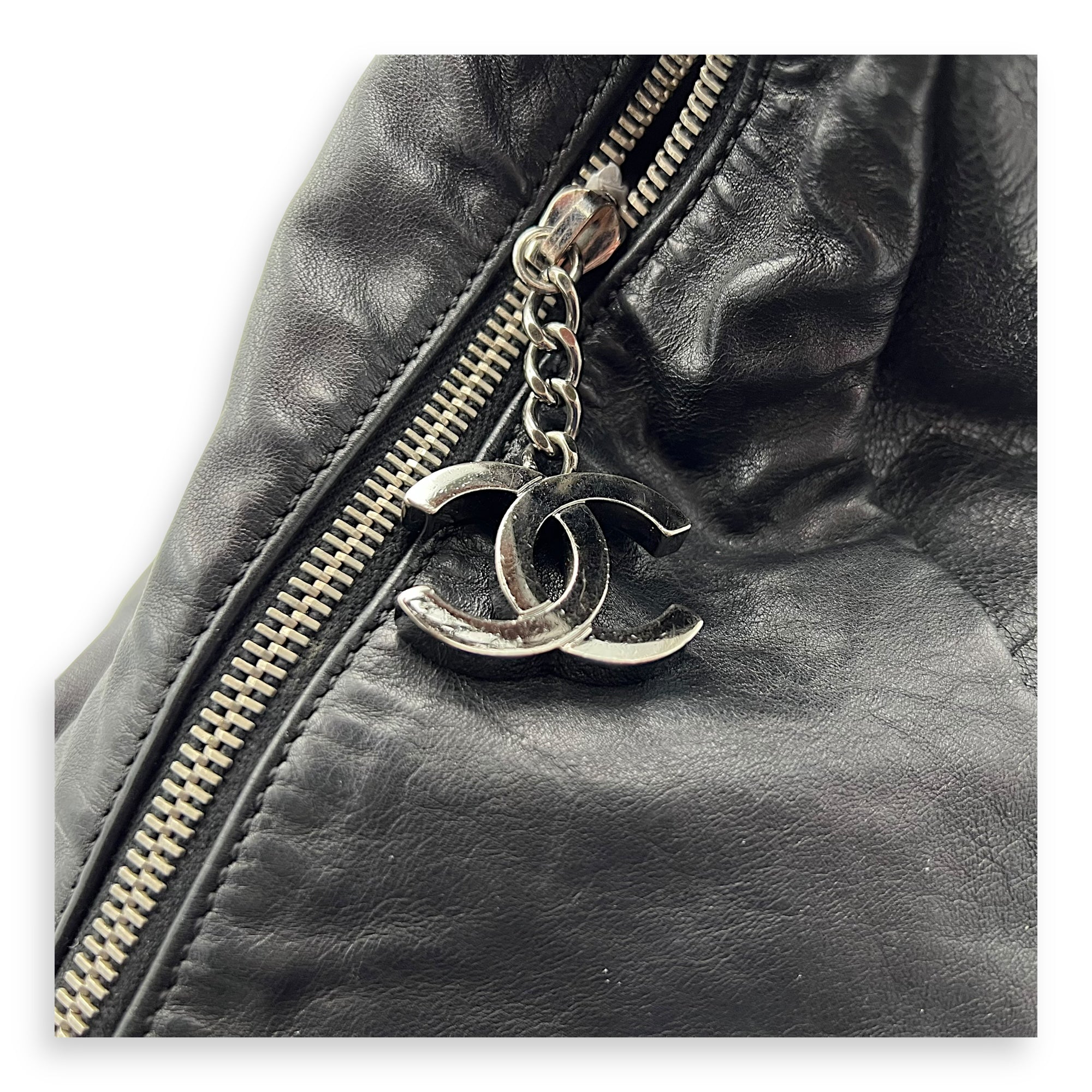 Chanel Triple Chain Shoulder Bag Black in Calfskin, Silver hardware_13