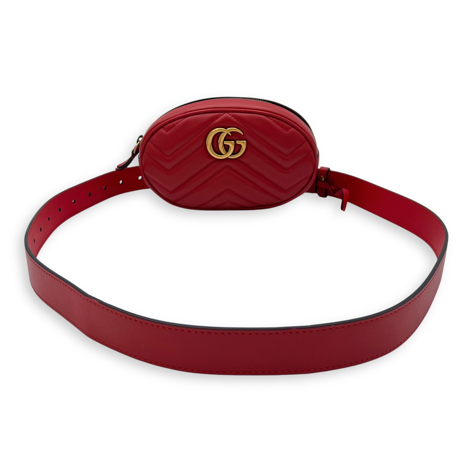 Gucci GG Marmont Belt Bag Red in Calfskin, Gold hardware_14