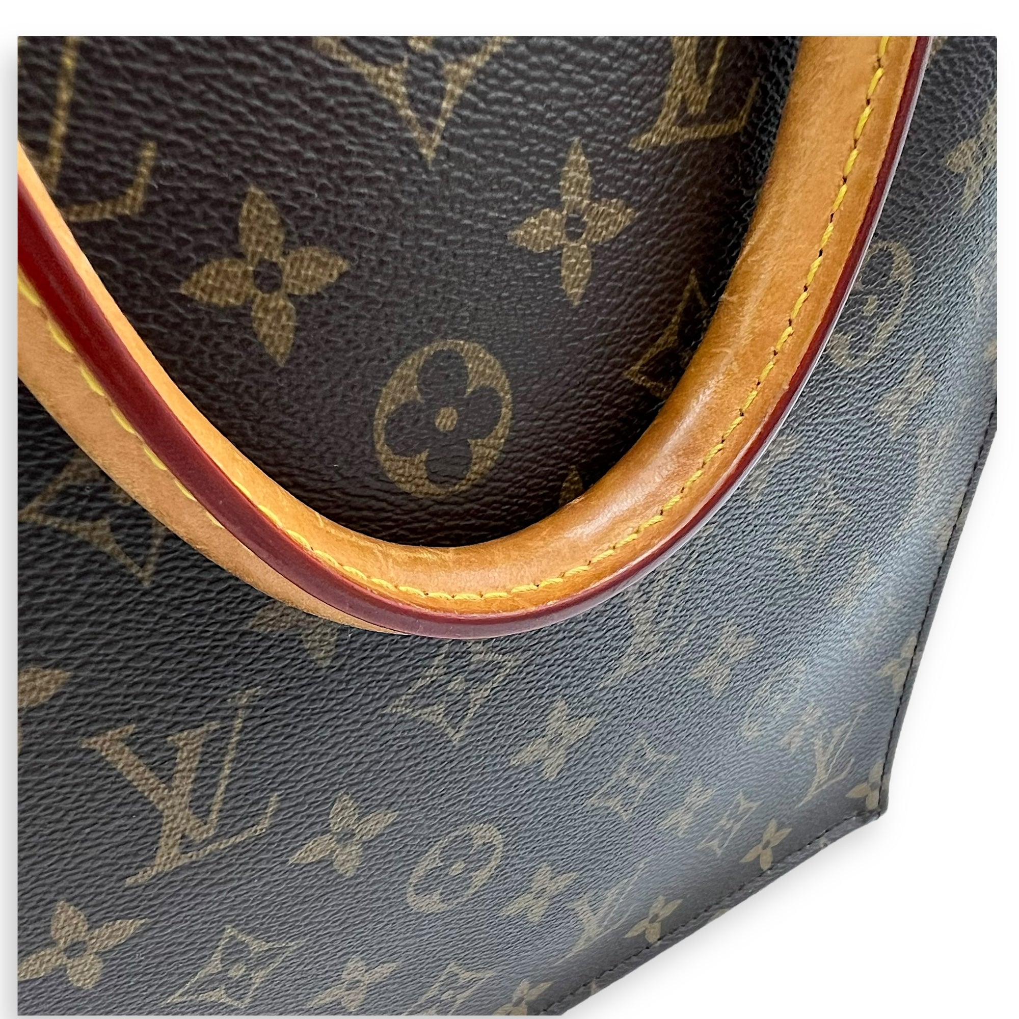 Louis Vuitton Sac Plat PM Brown Top Handle Bag in Monogram Coated Canvas, Gold hardware_14