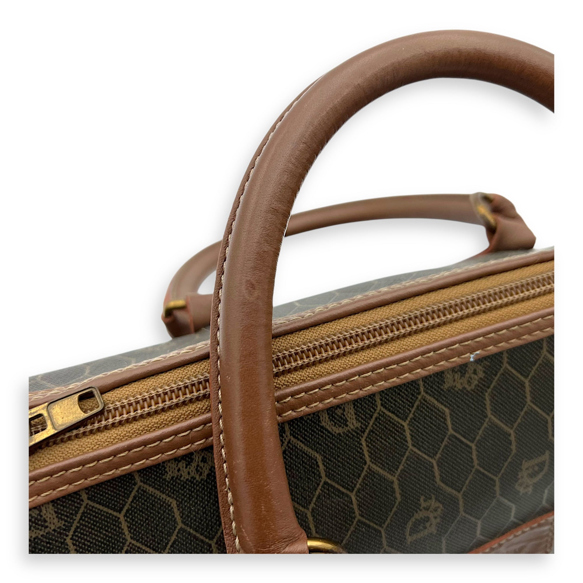 Christian Dior Honeycomb  Top Handle Bag Brown in Coated Canvas, Gold hardware_14