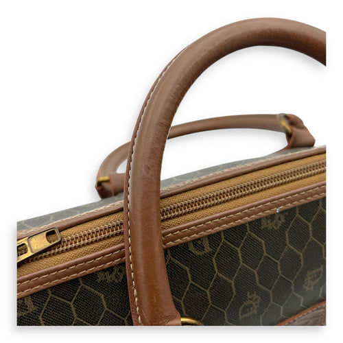 Christian Dior Honeycomb  Top Handle Bag Brown in Coated Canvas, Gold hardware_14