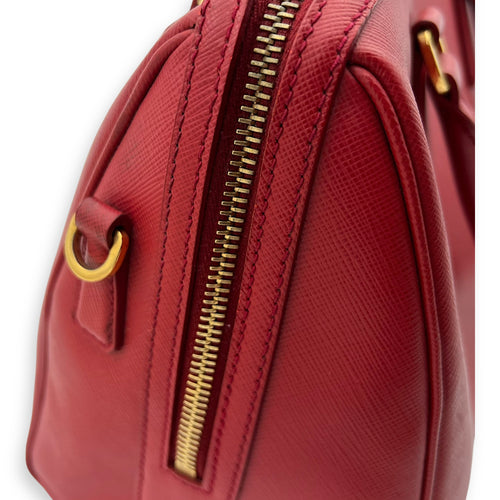 Prada Logo Top Handle Bag Red in Saffiano Leather, Gold hardware_14