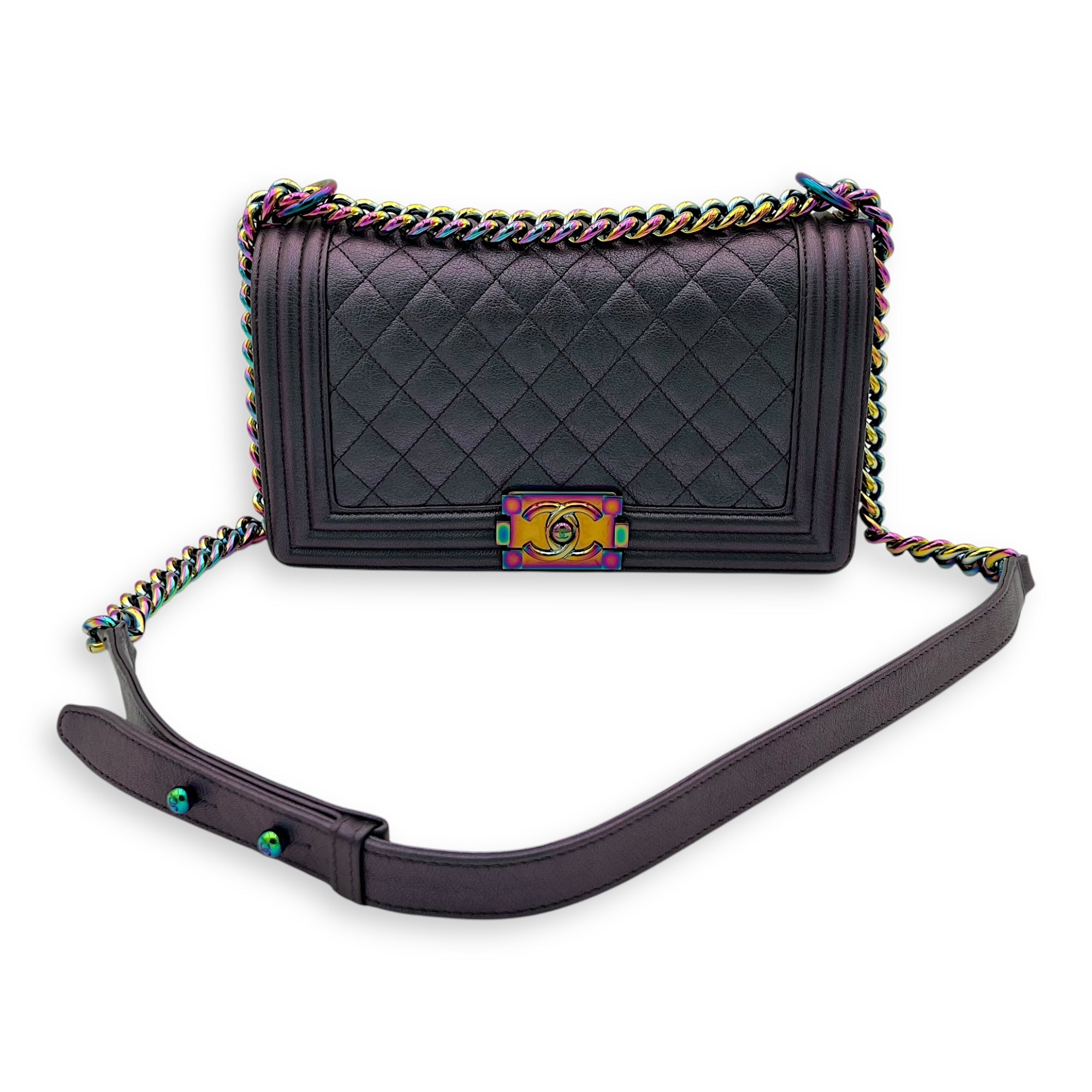 Chanel Boy Medium Iridescent Shoulder Bag in Goat Leather, Iridescent hardware_14