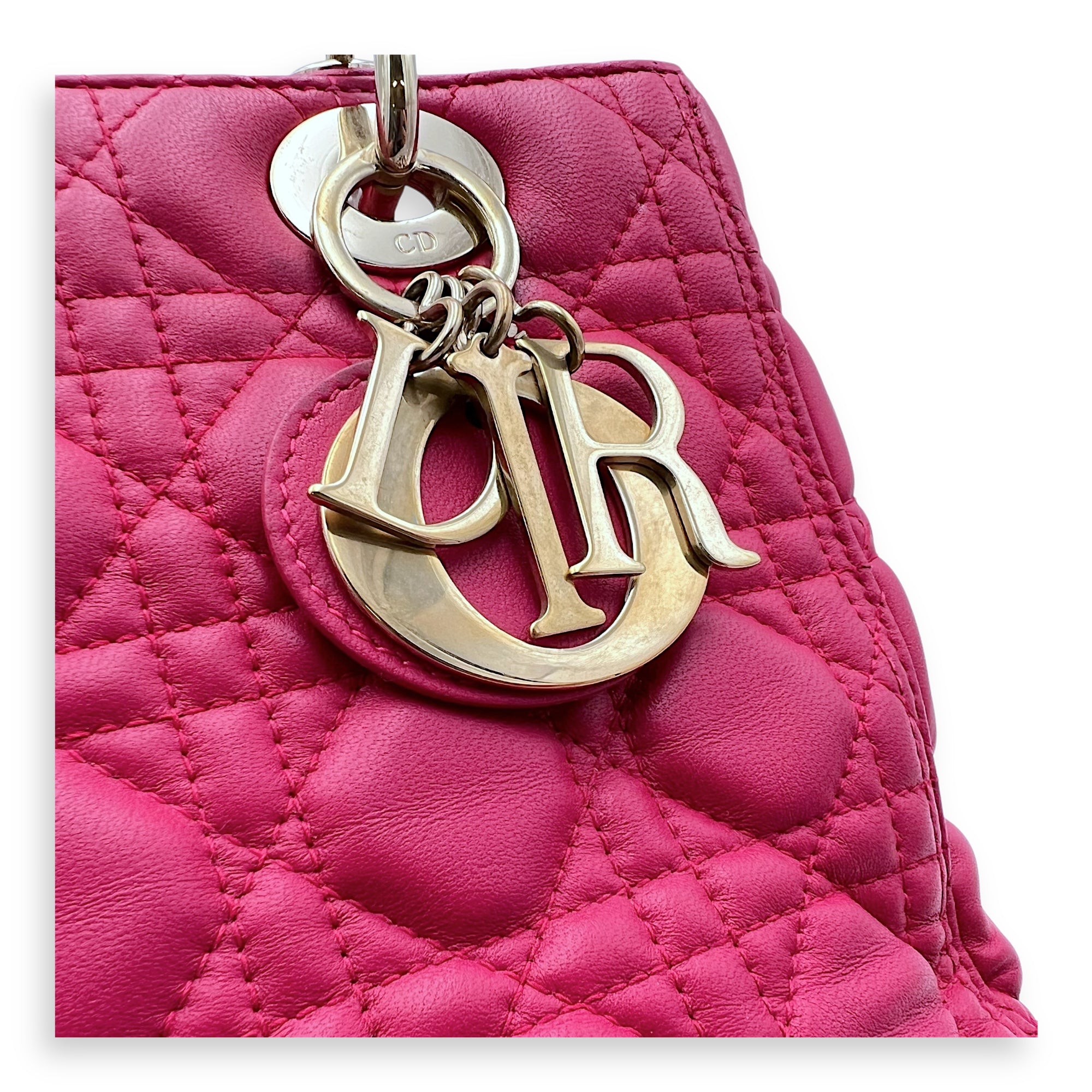 Christian Dior Lady Dior Medium Pink Top Handle Bag in Lambskin, Gold hardware_14