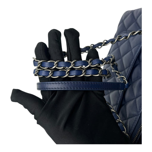 Chanel Chain Flap Blue Crossbody Bag in Lambskin, Ruthenium hardware_11