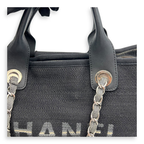 Chanel Deauville Tote Bag Black in Canvas, Silver hardware_11