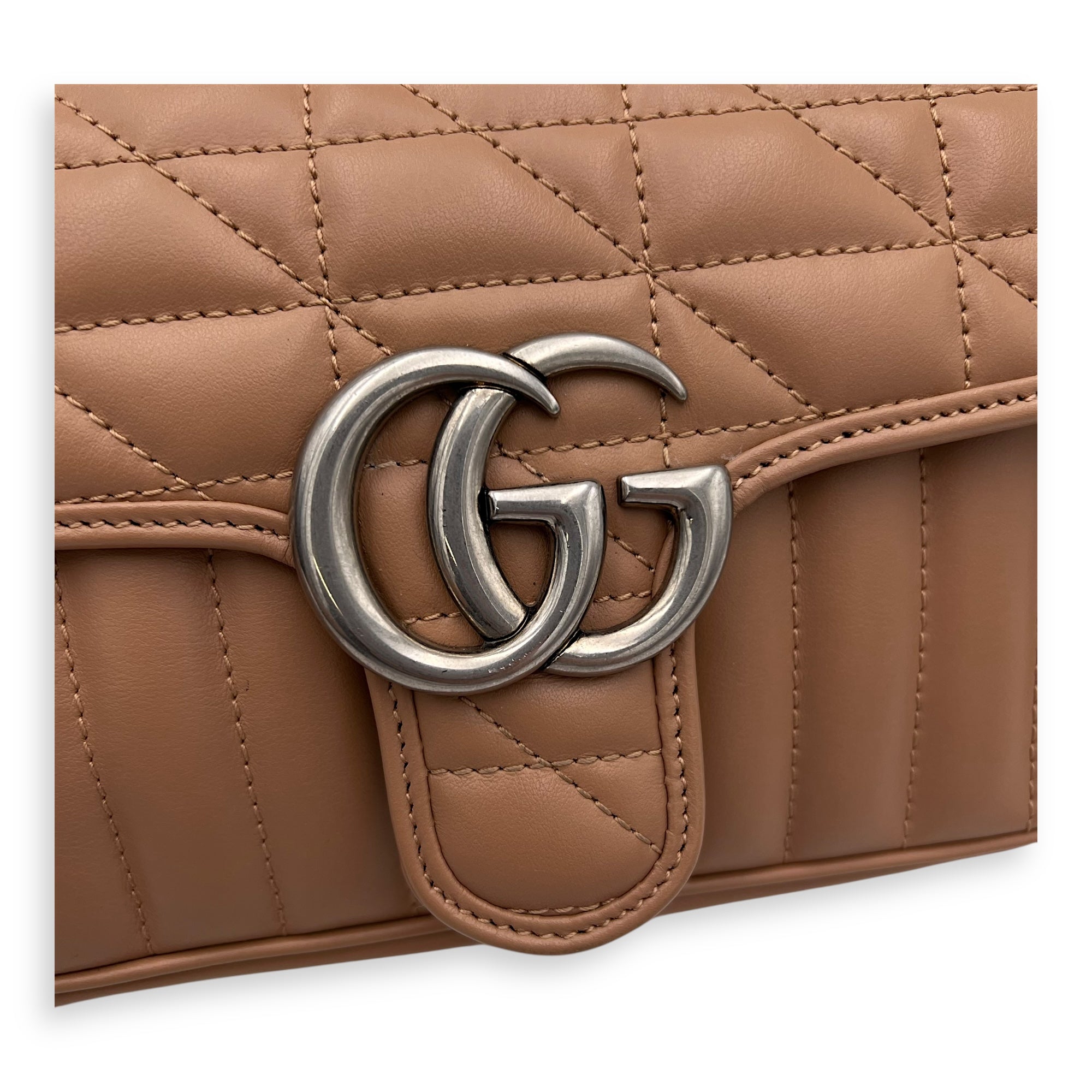 Gucci GG Marmont Crossbody Bag Small Brown in Calfskin, Silver hardware_7