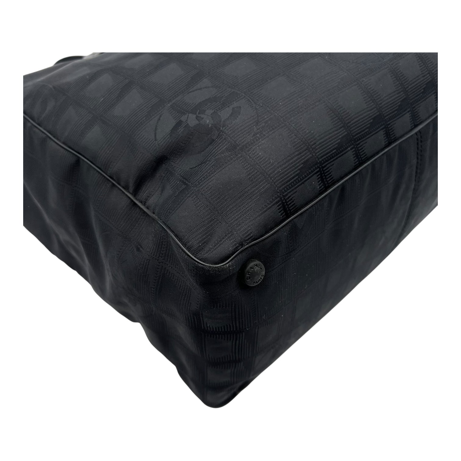 Chanel Travel Line Tote Bag Black in Canvas, Silver hardware_11