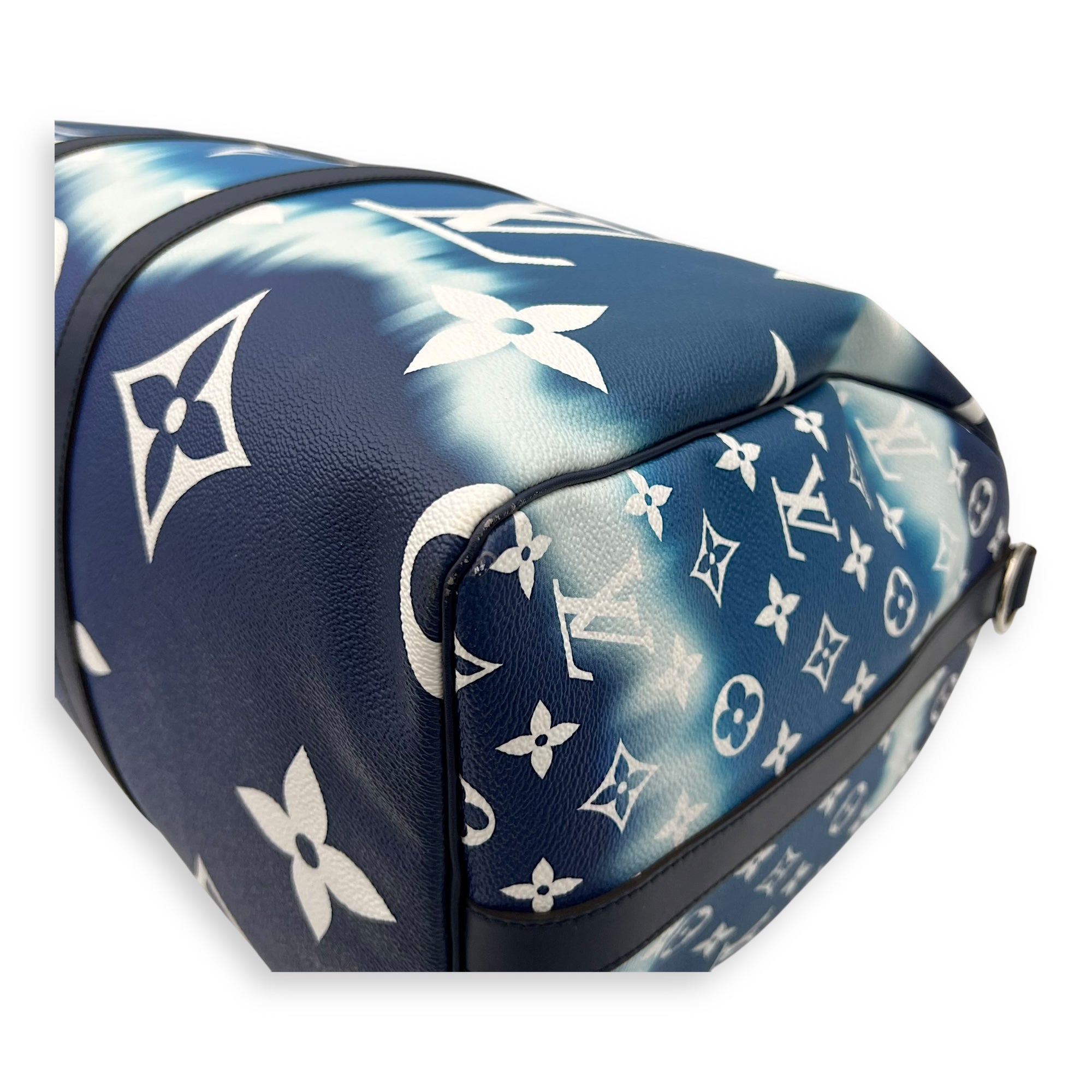 Louis Vuitton Keepall Top Handle Bag 50 Blue in Coated Canvas, Silver hardware_8