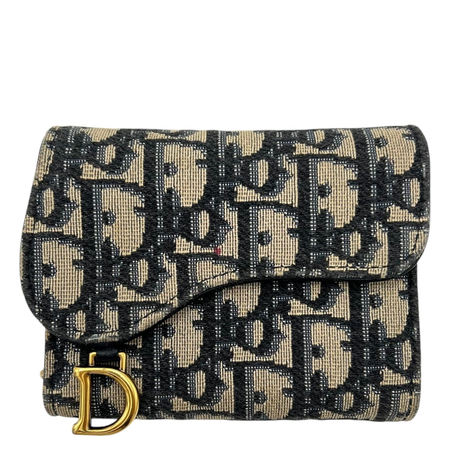 Christian Dior Saddle Wallet Blue in Jacquard, Gold hardware_1