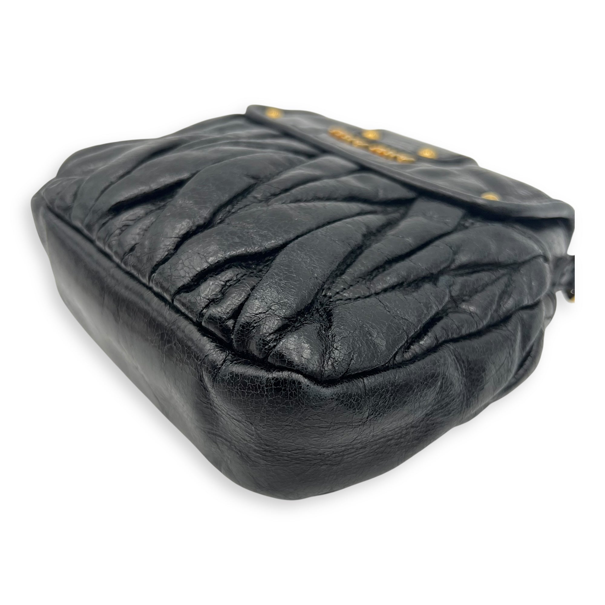 Miu Miu Coffer Crossbody Bag Black in Calfskin, Gold hardware_9