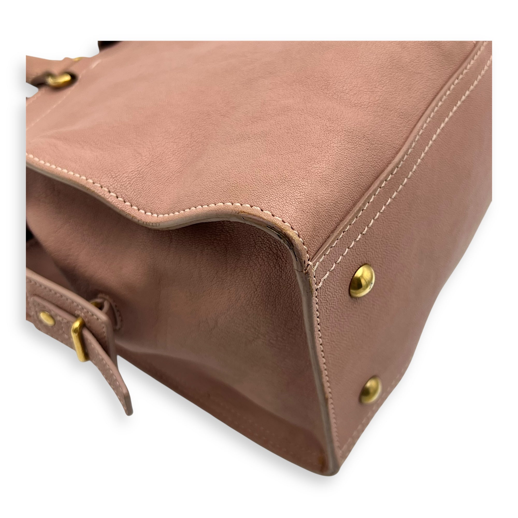 Saint Laurent Cabas Top Handle Bag Pink in Calfskin, Gold hardware_15