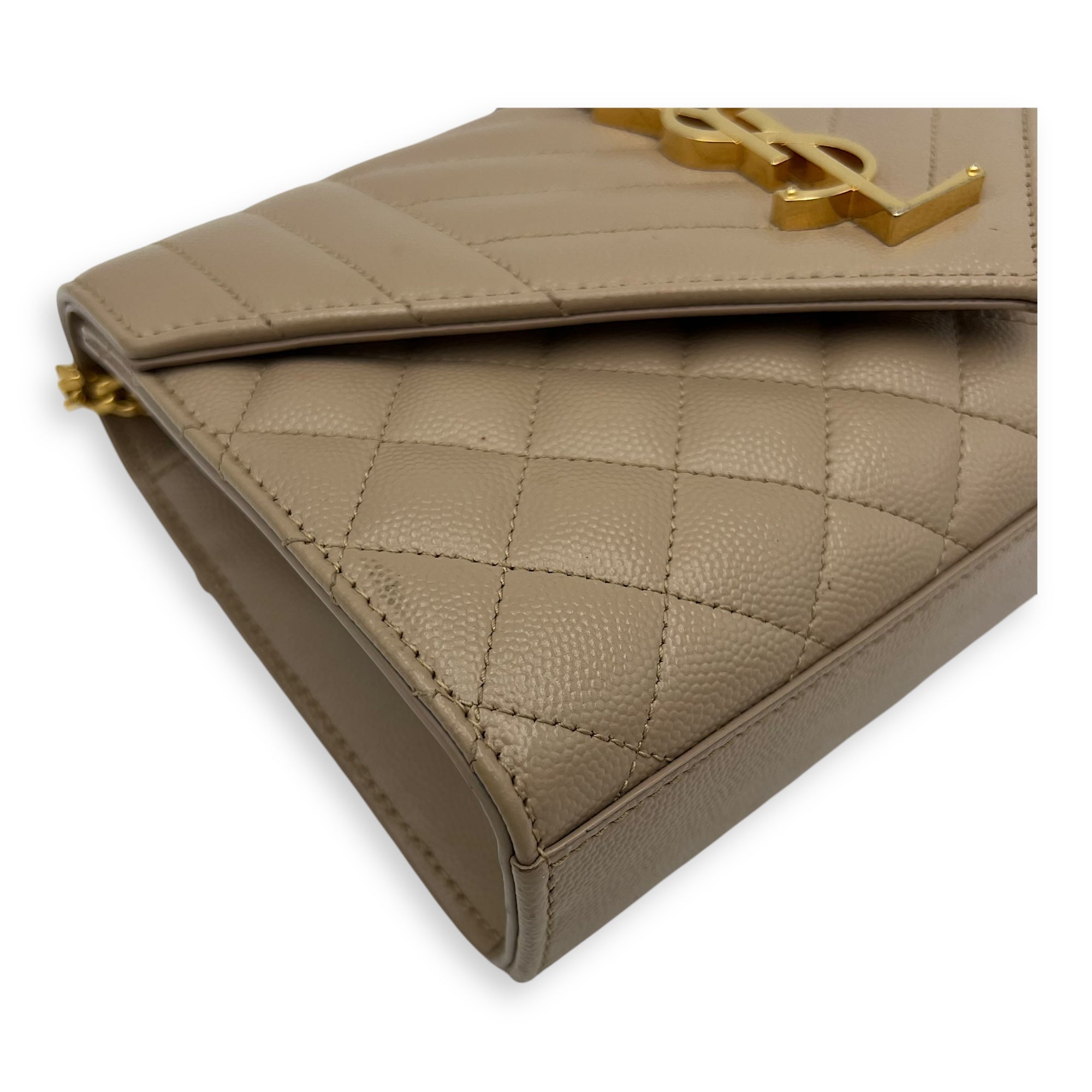 Saint Laurent Envelope Crossbody Bag Small Beige in Calfskin, Gold hardware_9