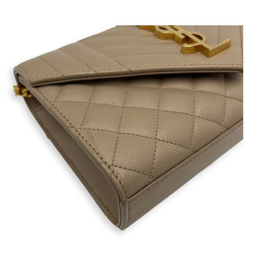 Saint Laurent Envelope Crossbody Bag Small Beige in Calfskin, Gold hardware_9