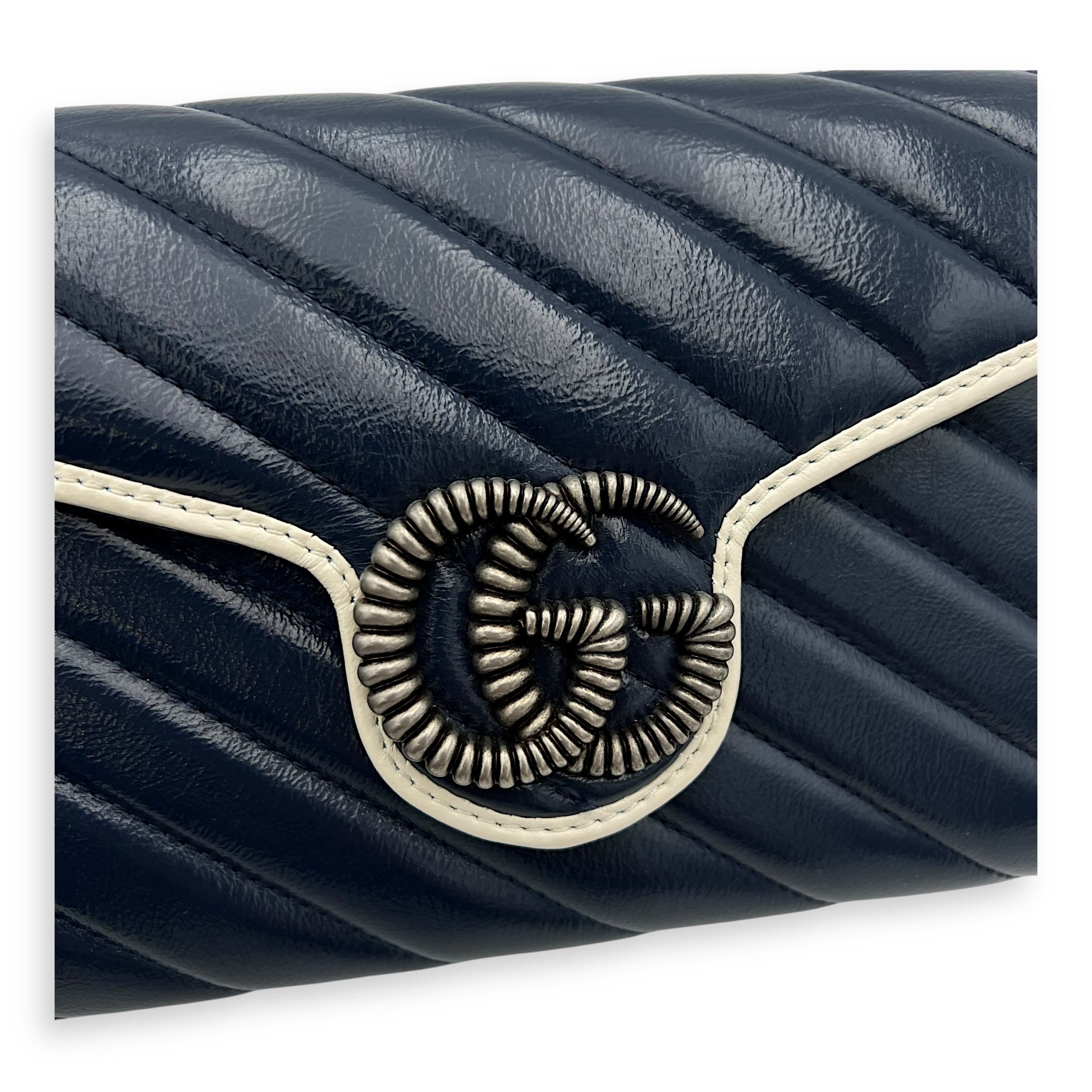 Gucci GG Marmont Wallet On Chain Blue in Calfskin, Ruthenium hardware_7