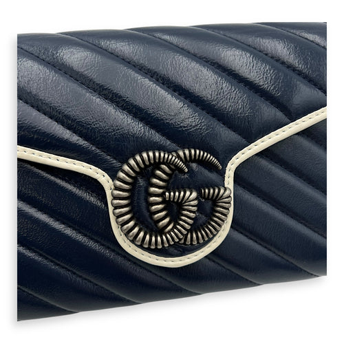 Gucci GG Marmont Wallet On Chain Blue in Calfskin, Ruthenium hardware_7