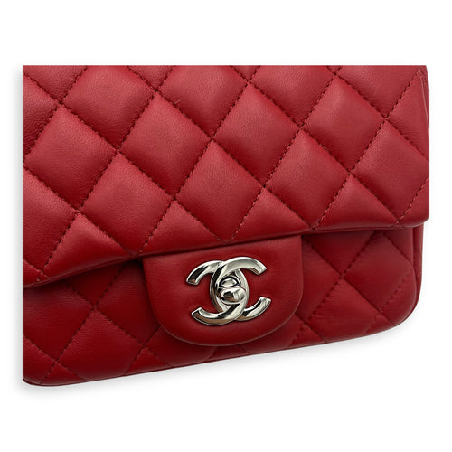 Chanel Square Shoulder Bag Mini Red in Lambskin, Silver hardware_9