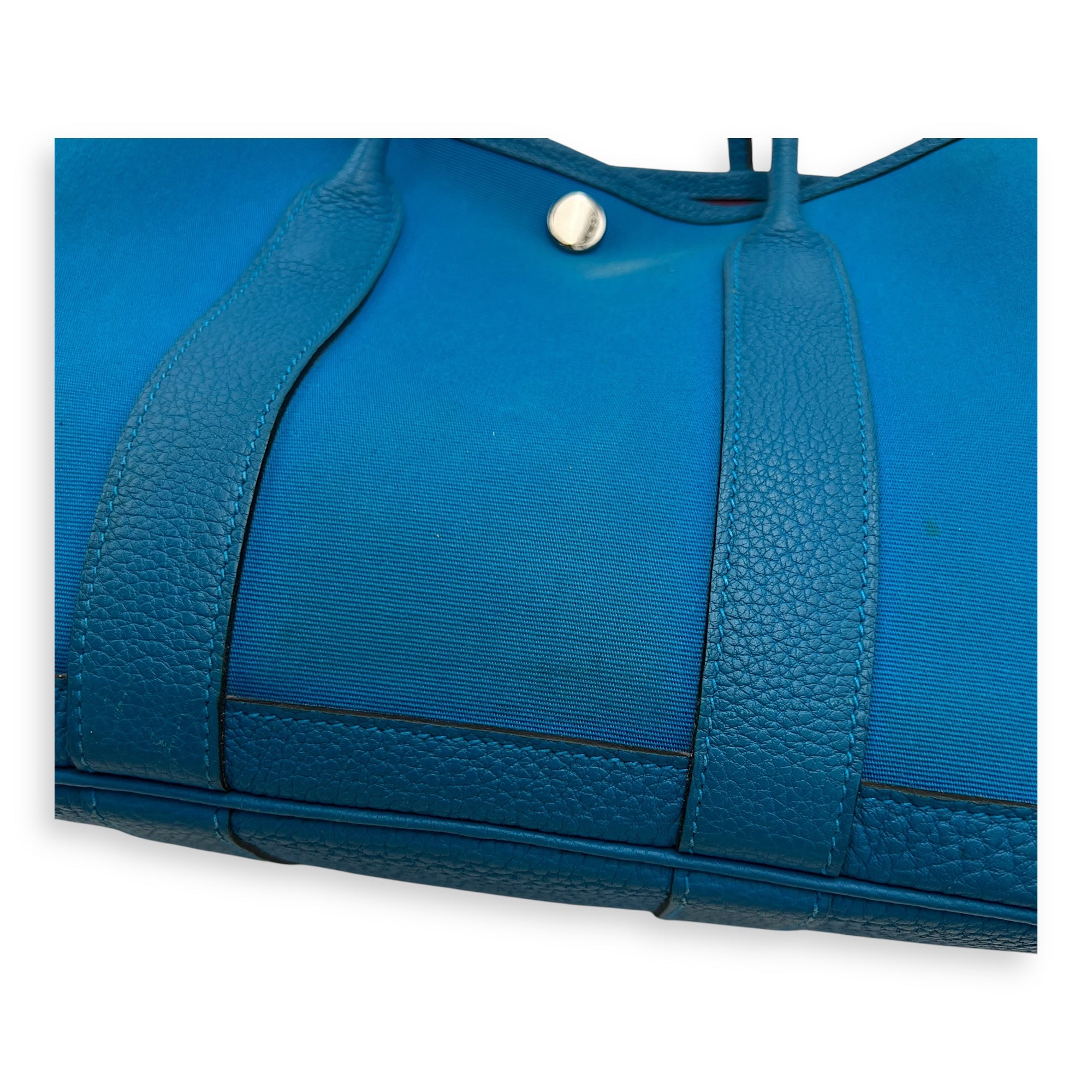 Hermès Garden Party Blue in Canvas, Silver hardware_12