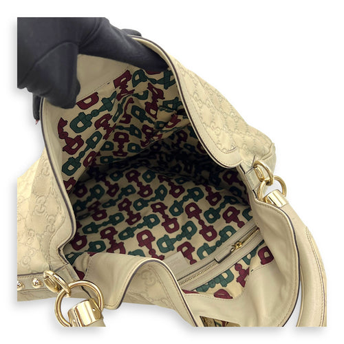 Gucci Babouska Indy White Top Handle Bag in Guccissima Leather, Gold hardware_14